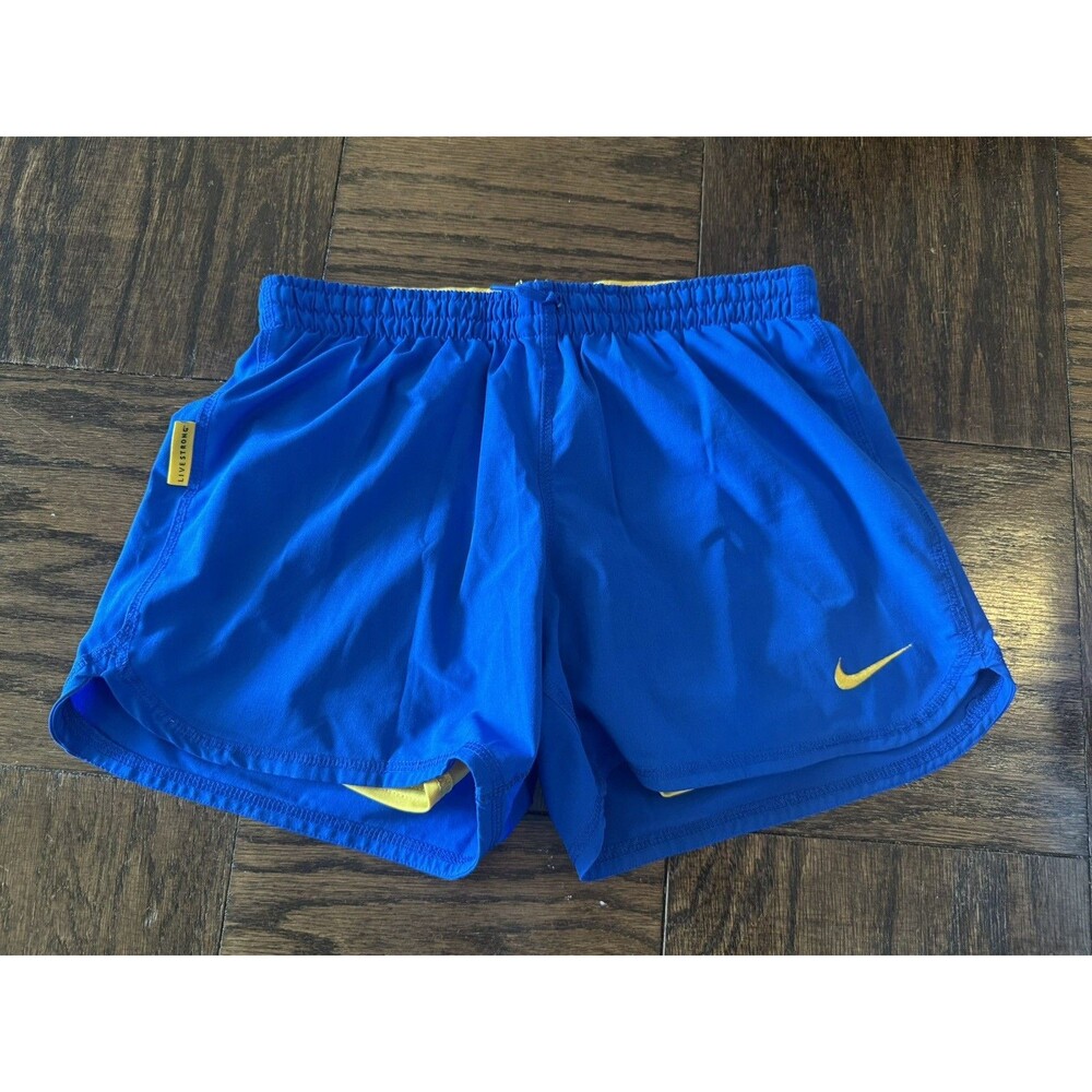 Nike Womens XS Livestrong running Shorts A3 blue and gold lined